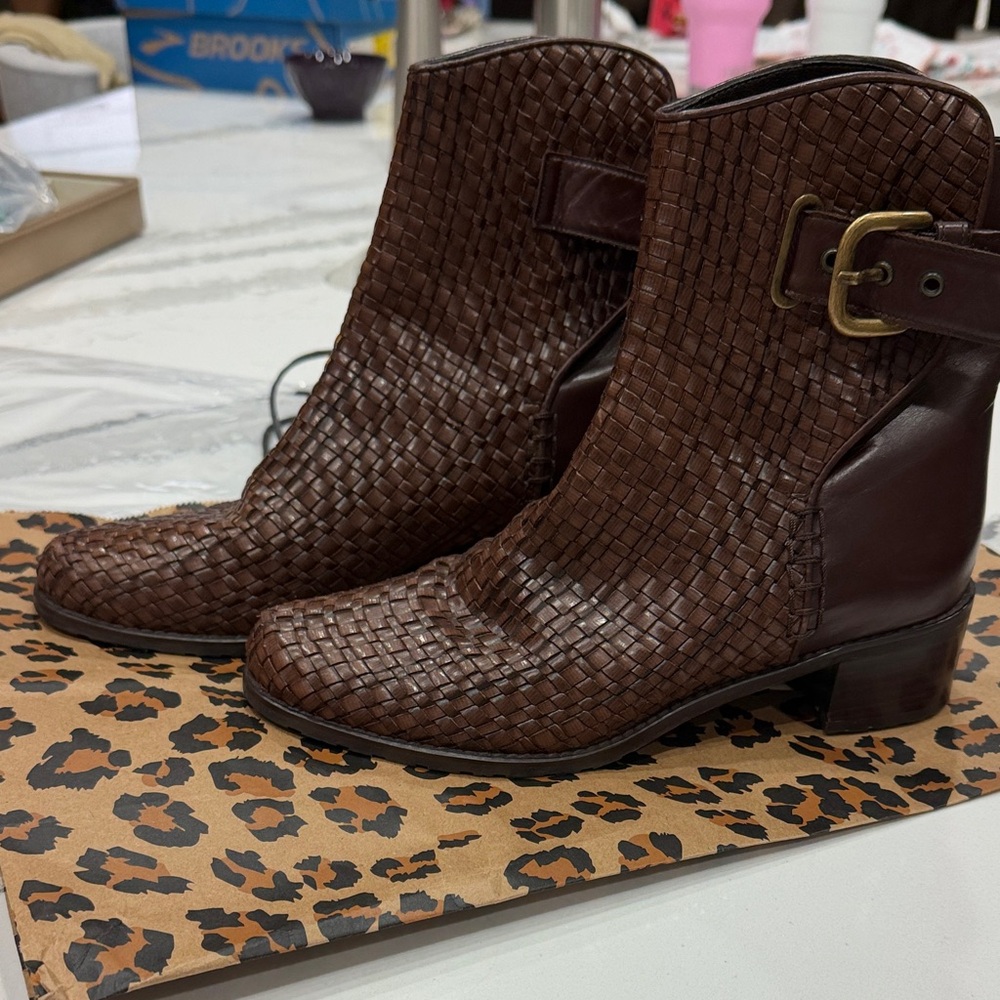 Stuart Weitzman Brown Woven Ankle Boots